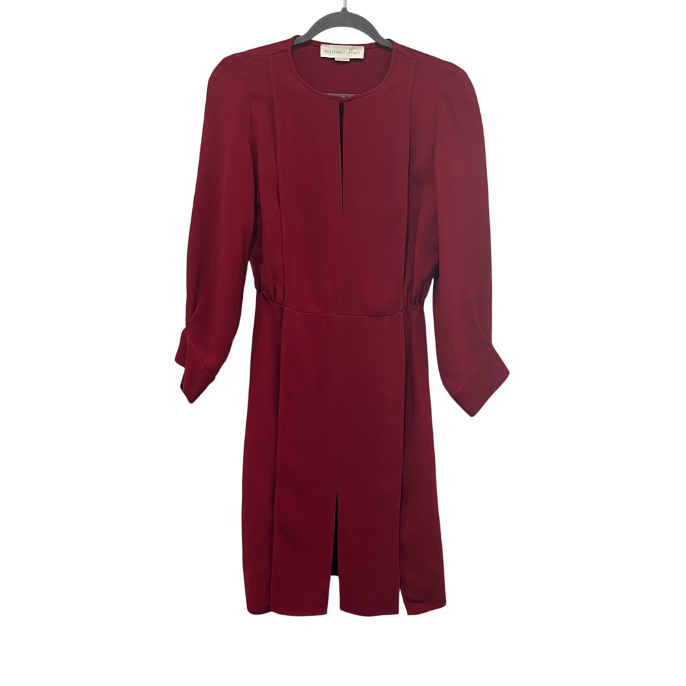 Stella McCartney Dress 38‎ US 2 Crumson Red Keyhole Long Sleeve Pleated Slit